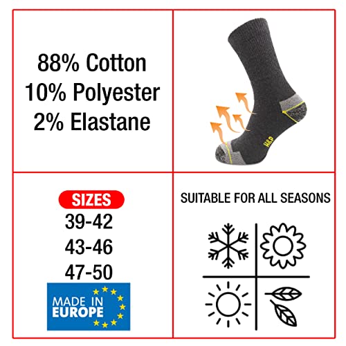 Home & Pets Calcetines de Trabajo hombre cortos Reforzados de algodón peinado. Talón y Punta para Botas Seguridad (43-46) Pack 6