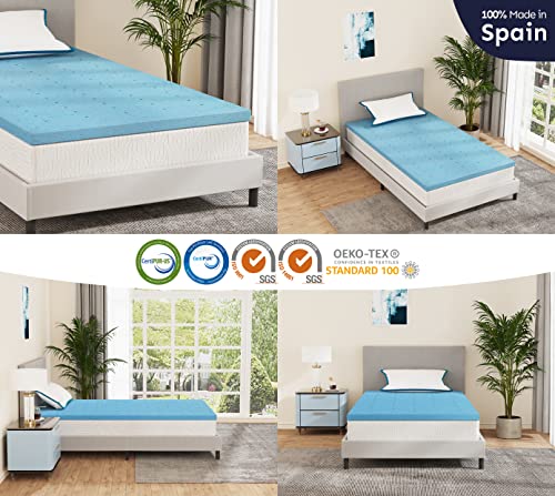 HOMEDI Topper Viscoelastico 150x200 x 5cm - Sobrecolchon de Espuma de Memoria con partículas de Gel y Sistema ventilado Airflow. Colchoncillo Cama Ergonómico, Mattress Topper Cubrecolchón