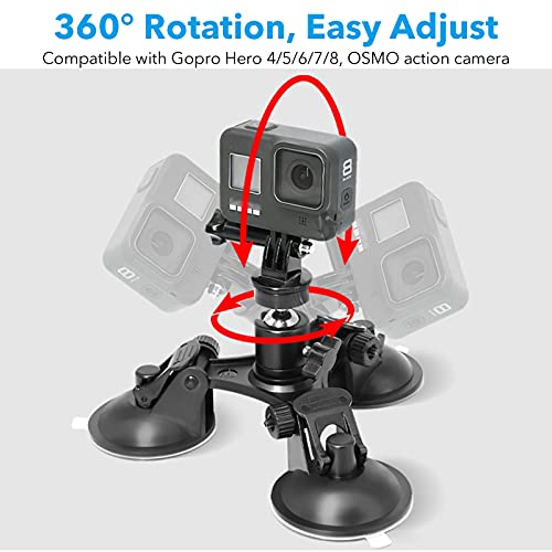 Homeet Súper Succión Soporte Ventosa para Cámara de Acción con Triple Vacío Base Poder de Succión Giro 360º Bola para Nikon Canon Sony Pentax Olympus Cámara de Acción SJCAM Garmin YI Tripod Mount