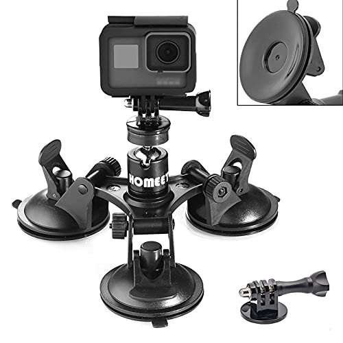 Homeet Súper Succión Soporte Ventosa para Cámara de Acción con Triple Vacío Base Poder de Succión Giro 360º Bola para Nikon Canon Sony Pentax Olympus Cámara de Acción SJCAM Garmin YI Tripod Mount