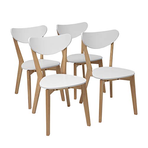 Homely - Pack de 4 sillas de Comedor de diseño nórdico MELAKA, Estructura y Patas en Madera de Roble Acabado Natural, Respaldo y Asiento en MDF Lacado Color Blanco Mate, de 44x52,5x78,5 cm