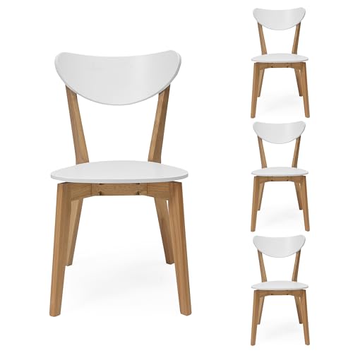 Homely - Pack de 4 sillas de Comedor de diseño nórdico MELAKA, Estructura y Patas en Madera de Roble Acabado Natural, Respaldo y Asiento en MDF Lacado Color Blanco Mate, de 44x52,5x78,5 cm