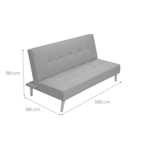 Homey Sofá Cama de 3 Plazas Modelo Elvira, Diseño Moderno, Práctico y Funcional, Madera, Gris, 188cm (Largo) x 88cm (Fondo) x 88cm (Alto)