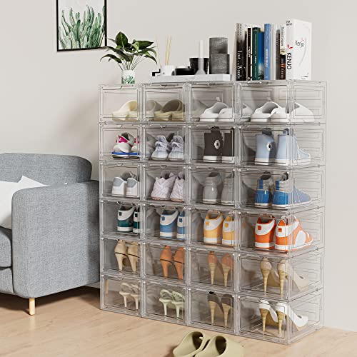 HOMIDEC Cajas de Zapatos, 6 Cajas de Almacenamiento de Zapatos de Plástico Transparente Apilables, Contenedores Organizadores de Zapatos con tapas para Mujeres/Hombres