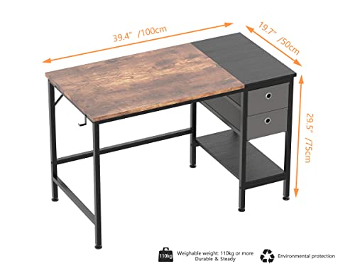 HOMIDEC Escritorio de Ordenador, Mesa de Escritorio con cajones Escritorio de Escritura de Estudio para el hogar con estantes de Almacenamiento, escritorios y Puestos de Trabajo para Oficina en casa