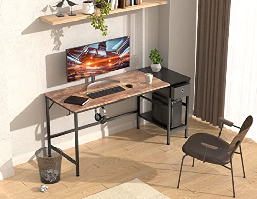 HOMIDEC Mesa Escritorio,Mesa Ordenador con Cajón Escritorio de Oficina para Estudiantes y Trabajadores,Escritorios de Estilo Moderno para Dormitorio, Hogar, Oficina (140x60x75cm)