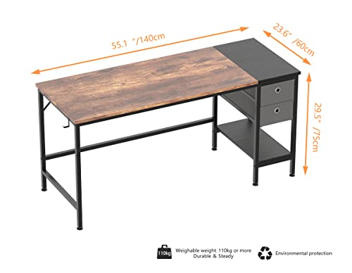 HOMIDEC Mesa Escritorio,Mesa Ordenador con Cajón Escritorio de Oficina para Estudiantes y Trabajadores,Escritorios de Estilo Moderno para Dormitorio, Hogar, Oficina (140x60x75cm)