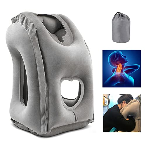 HOMURY Almohada de viaje inflable almohada cervical almohada inflable almohada de viaje portátil cojín de apoyo cervical cómodo apoyo cabeza y barbilla para coche, avión, para viajes de tren, camping