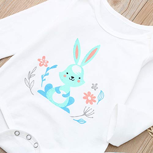 Honestyi - Juego de 3 piezas para bebés (3 unidades, diseño de conejo, manga larga, con flores, elástico, redondo, sombrero de combinación lindo, ropa casual, para niños, 3 – 24 meses), blanco,