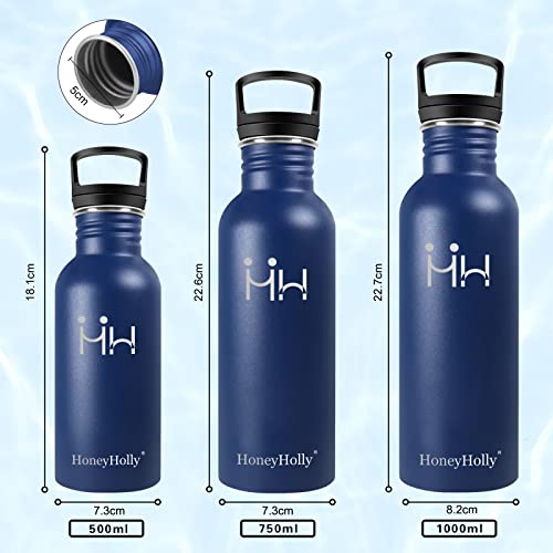 HoneyHolly Botella Acero Inoxidable, 750ml, Botella de Agua, No Térmica, Cantimplora de Acero Inoxidable, Botella de Agua de Pared Simple, sin bpa Reutilizable para Deporte, Gimnasio, Bicicleta