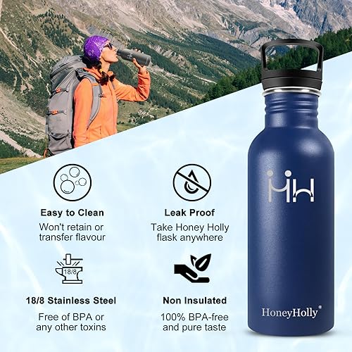 HoneyHolly Botella Acero Inoxidable, 750ml, Botella de Agua, No Térmica, Cantimplora de Acero Inoxidable, Botella de Agua de Pared Simple, sin bpa Reutilizable para Deporte, Gimnasio, Bicicleta