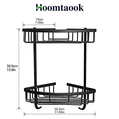 Hoomtaook Estanteria Baño sin Taladro Negro para Esquinas Ducha Aluminio Aeronáutico Estanteria para Ducha Antioxidante con Ganchos para Artículos de Baño 2 Niveles Negro