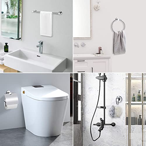 Hoomtaook Juego de 4 toalleros de baño cromados de Acero Inoxidable, Accesorios para baño Que Incluyen Dos toalleros, portarrollos y Anillo para Toallas, para Montaje en Pared