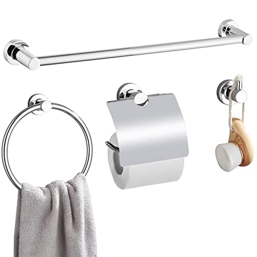 Hoomtaook Juego de 4 toalleros de baño cromados de Acero Inoxidable, Accesorios para baño Que Incluyen Dos toalleros, portarrollos y Anillo para Toallas, para Montaje en Pared