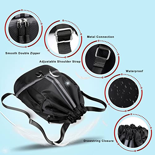 Hoseay Mochila Cuerdas Hombre Mujer Mochila Deporte Impermeable Gran Capacidad Mochila Gimnasio con Compartimento de Zapatos y Bolsillo Ligera Bolsas de Cuerdas para Deporte Viaje, Negro