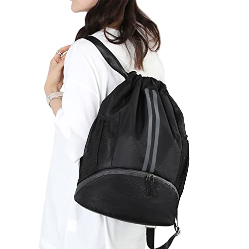 Hoseay Mochila Cuerdas Hombre Mujer Mochila Deporte Impermeable Gran Capacidad Mochila Gimnasio con Compartimento de Zapatos y Bolsillo Ligera Bolsas de Cuerdas para Deporte Viaje, Negro