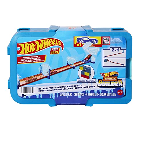 Hot Wheels Track Builder Pack Choque de hielo Pista para coches de juguete, incluye 1 vehículo, +6 años (Mattel HKX40)