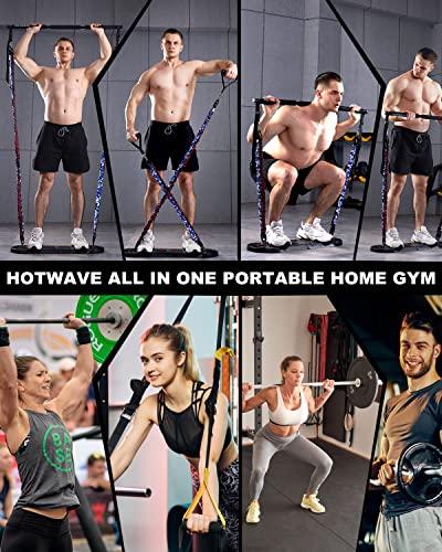 HOTWAVE Gimnasio portátil en casa con 16 accesorios de fitness, tabla de flexiones 20 en 1, bandas de resistencia con rueda de rodillo abdominal, equipo de entrenamiento de cuerpo completo en casa