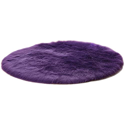 HotYou Alfombra Oveja de Piel Sintética Felpudo Antideslizante Lujosa Suave Lana Artificial Alfombra para salón Dormitorio baño sofá Silla Cojín,Púrpura,Diámetro 45CM