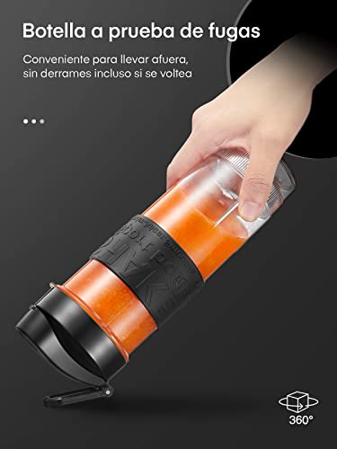 HOUSNAT Batidora de vaso individual 3 en 1, Batidora Smoothie Multifunción con molinillo de café 280ml y 2 Portátil Botellas deportivas 570ml, Acero inoxidable, Apta para lavavajillas, 500W