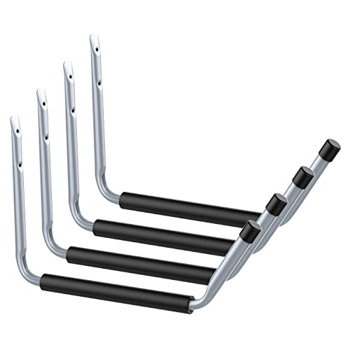 Housolution Set de Ganchos de Metal, 4 Piezas Juego de Gancho de Acero de Bajo Carbono para Trabajo Pesado para Jardín Garaje de Utilidad Ganchos con 8PZS Tornillos y Anclajes, Gris + Negro