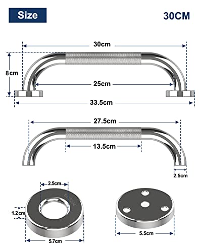 Howdah Agarraderas Baño 30 CM Barra de Agarre de Acero Inoxidable Cromado para el Baño, Asa de Ducha, Asa de Baño, Barras de Agarre Para el Baño Con Patrón Antideslizante