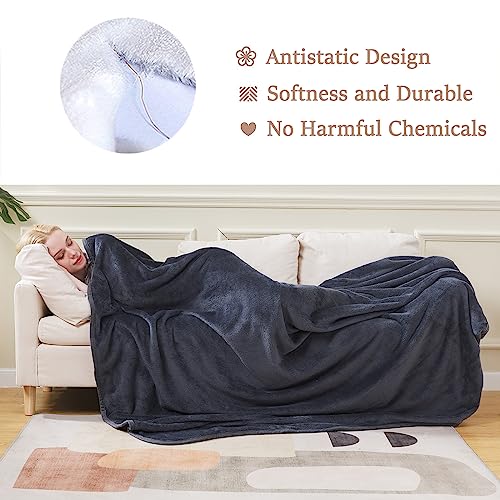 HOZY Manta Suave 350g/m² Franela Reversible - Manta para Cama/Sofa & Cubre Sofas(sin Electricidad Estática) - Manta Universal Cuatro Estaciones - Gris Oscuro 220x240 cm