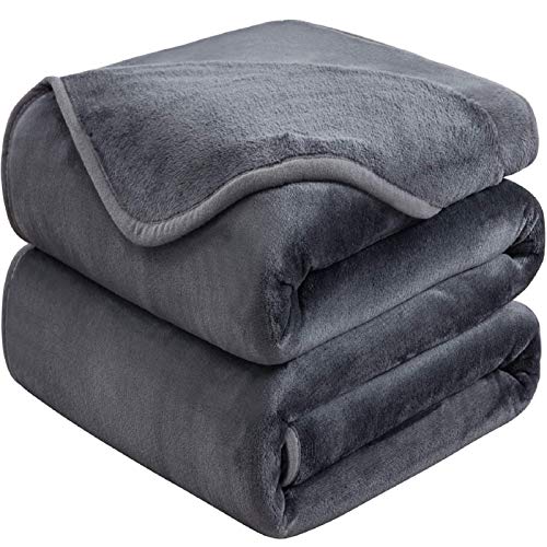 HOZY Manta Suave 350g/m² Franela Reversible - Manta para Cama/Sofa & Cubre Sofas(sin Electricidad Estática) - Manta Universal Cuatro Estaciones - Gris Oscuro 220x240 cm