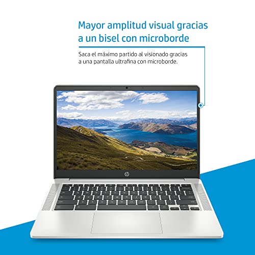 HP Chromebook 14a-na0025ns - Ordenador portátil de 14" Full HD (Intel Celeron N4120, 8GB RAM, 128GB eMMC, Intel UHD Graphics 600, ChromeOS) Plata - Teclado QWERTY Español