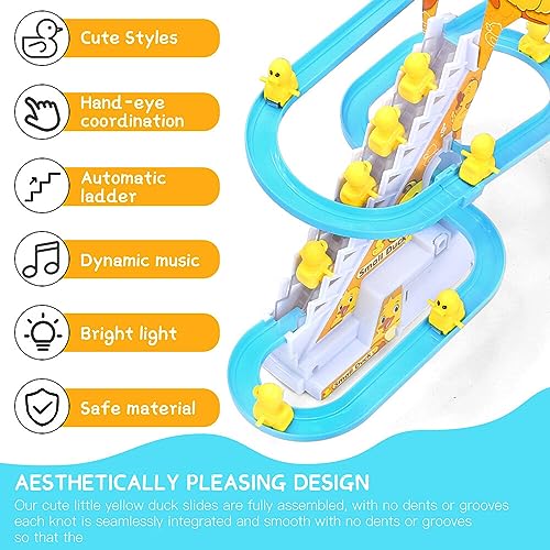 HRKVSK Juguete De Escaleras De Escalada De Pato Eléctrico, Juguetes Eléctricos de Patos, para escaleras de Pato, Juego de Juguetes con Luces, música de Pato, Carreras de Pato, montaña Rusa