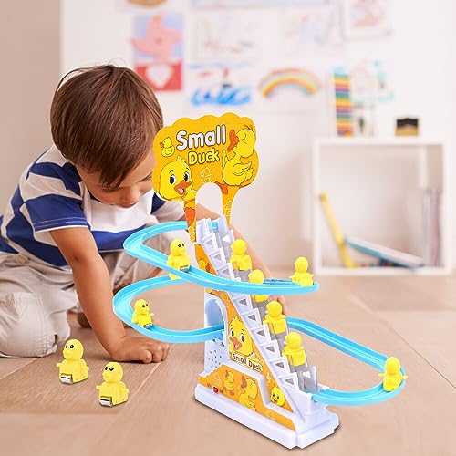 HRKVSK Juguete De Escaleras De Escalada De Pato Eléctrico, Juguetes Eléctricos de Patos, para escaleras de Pato, Juego de Juguetes con Luces, música de Pato, Carreras de Pato, montaña Rusa