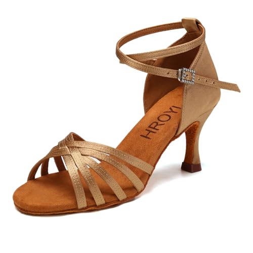 HROYL Zapatos de Baile Latino Mujer Salsa Tango Bachata Vals Zapatos de Baile de Salon,213-Beige-7, EU 36