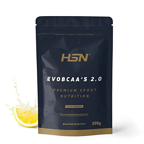 HSN BCAA con Glutamina Evobcaa's 2.0 | Sabor Limón 500 gr = 45 Tomas por Envase de Aminoácidos Ramificados Ratio 12:1:1 (Leucina + Valina + Isoleucina) | No-GMO, Vegano, Sin Gluten