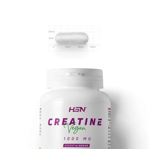 HSN Creatina Monohidrato | 120 Cápsulas Vegetales | 3 Gramos de Creatina Pura | Materia Prima con informe de pureza y ausencia de contaminantes y degradación | No-GMO, Vegano, Sin Gluten