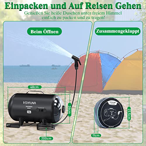 HSYFUNA Ducha Portatil,4 Galones/15L Ducha Camper con Bomba de Ducha Portátil,Bolsa Ducha Camping con Bolsa de Almacenamiento,Ducha Solar para Playa,Camping,Senderismo,Viaje