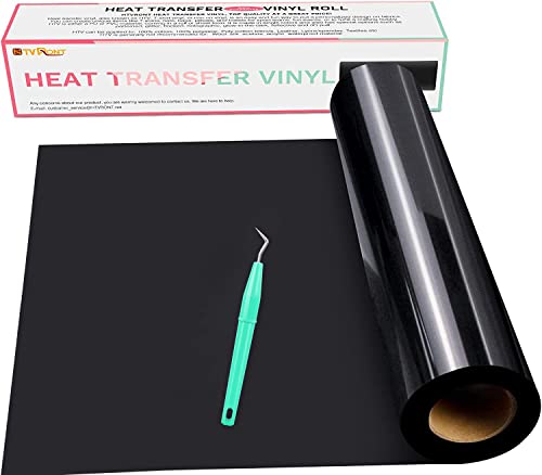 HTVRONT Vinilo Textil Termoadhesivo Negro 30.48cm x 457cm – Rollo de Vinilo Transferencia de Calor de, para Cricut y Silhouette Cameo, Vinilo termoadhesivo fácil de Cortar (Negro)