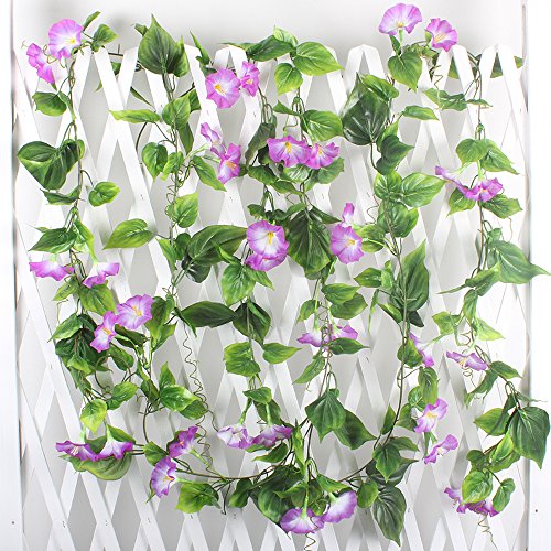 HUAESIN - Lote de 2 Hiedra Artificial para Plantas (2,1 m, Planta Artificial, Colgante de Ivy Hiedra Artificial, decoración para jardín, Boda, balcón y Valla Flores moradas