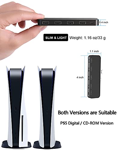 Hub USB de 5 Puertos para PS5 - Tendak Adaptador de Concentrador de Extensión USB 3.0 de Alta Velocidad con 4 Puertos USB + 1 Puerto Tipo C para Playstation 5 Juegos Consola