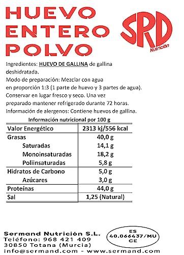 Huevo en polvo. Bolsa de vacío de 1 Kg.