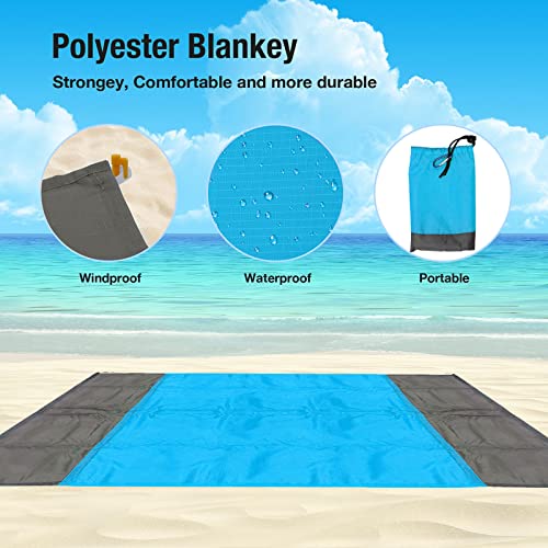 Huhemy Esterilla Playa Impermeable 200x210cm,Alfombra de Playa sin Arena,Ultraligera,Manta Playa portátil,de Secado rápido sin Arena,Manta de Playa para Camping,Playa,Viajes,etc. (Azul)