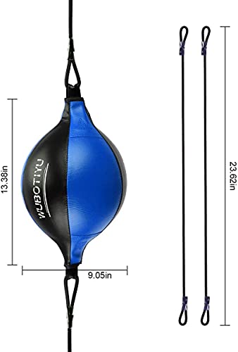 HUINING - Pelota de Velocidad Universal de Cuero de Doble Extremo para Boxeo, MMA, Muay Thai – Bolsa de Arena para Entrenamiento de Techo (Negro y Azul)