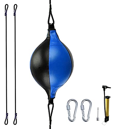 HUINING - Pelota de Velocidad Universal de Cuero de Doble Extremo para Boxeo, MMA, Muay Thai – Bolsa de Arena para Entrenamiento de Techo (Negro y Azul)