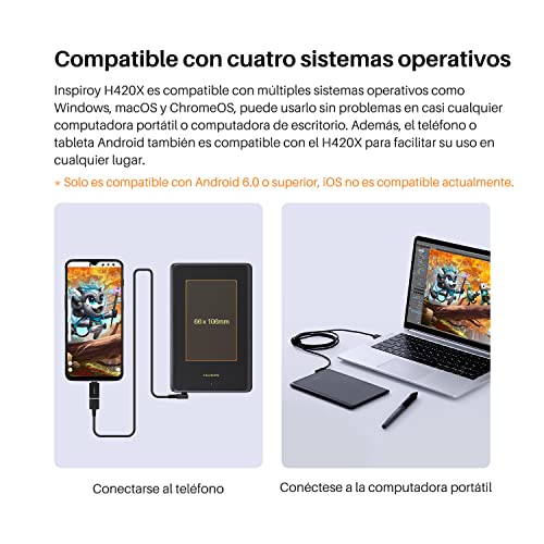 HUION Inspiroy H420X OSU Tabletas Gráficas, Lápiz óptico sin Batería de 8192 Niveles,Tableta de Dibujo de 4.17x2.6 Pulgadas Compatible con Windows/Mac/Android para Enseñanza en Línea