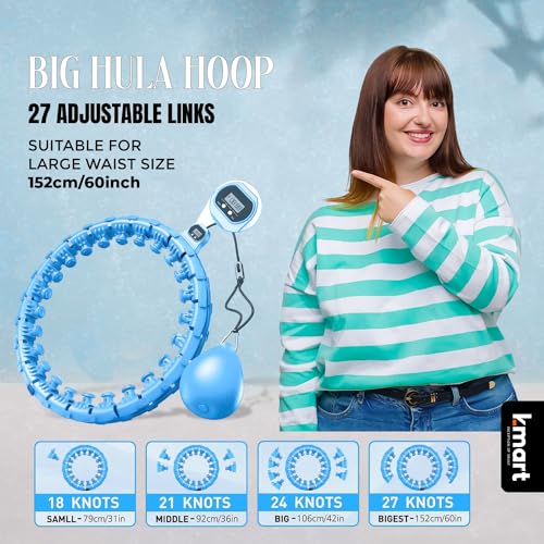 Hula Hoop inteligente con peso, ajustable, para ejercicio de fitness, 27 nudos (azul)