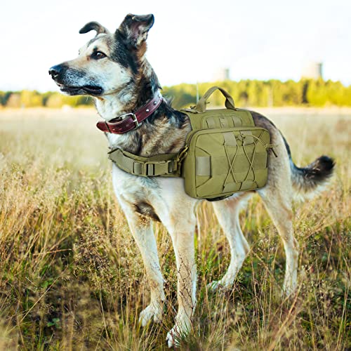 Huntvp Mochila Táctica para Perros 1000D Arnés para Perros con Grandes Bolsillos Alforja Ajustable Molle para Perros Medianos Grandes Viajar Senderismo,Verde