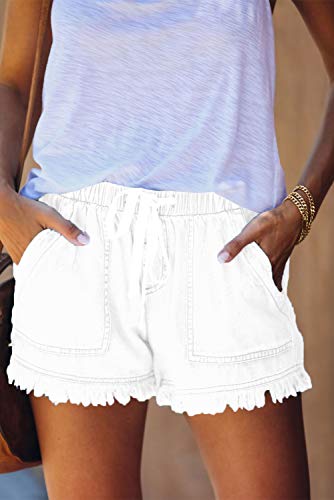 HVEPUO Pantalón Vaquero Corto Mujer Mini Short Denim Jeans Cortos Blanco S