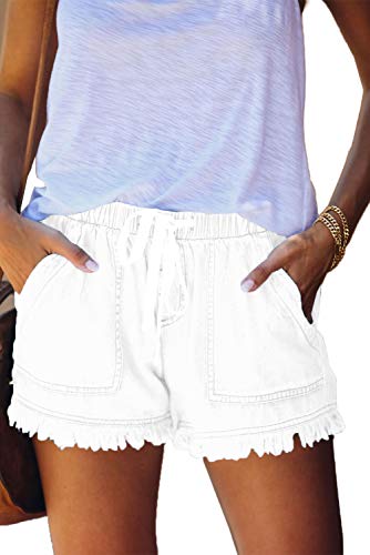 HVEPUO Pantalón Vaquero Corto Mujer Mini Short Denim Jeans Cortos Blanco S