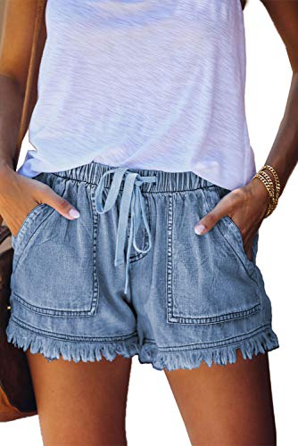 HVEPUO Pantalon Vaquero Corto Mujer Peto Vaquero Mujer Corto Chica Joven Shorts Mujer Jeans Pantalones Cortos De Niña Pantalones Cortos Niñas Azul L