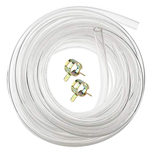 Hyber&Cara Tubo flexible transparente de PVC de grado alimenticio de 8 mm de diámetro interno x 11 mm de diámetro externo para tubería de aire de agua de 5 metros con 2 abrazaderas de manguera