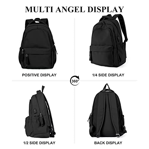 HYC00 Mochilas Portatil para Mujer Mochila Ordenador Portatil 14 Pulgadas Multifuncional Bolso Mujer Impermeable con Puerto USB de la Vida Diaria Trabajo Viaja Mochila Escolar,A-Negro